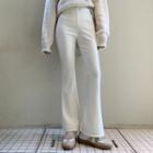 Fleece-lined Ribbed Boot-cut Pants