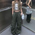 Print Tank Top / Cargo Wide Leg Pants