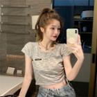 Short-sleeve Henley Top Melange Gray - One Size