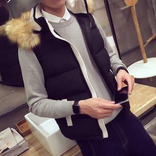 Furry Trim Hooded Padded Vest