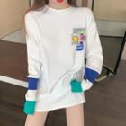 Color-block Embroider Top White - One Size