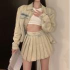 Tie Dye Denim Jacket / Pleated Skirt
