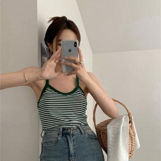 Strappy-back Striped Camisole Top Striped - Green - One Size