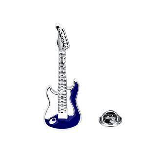 Fashion Punk Blue Electric Guitar Brooch Silver - One Size