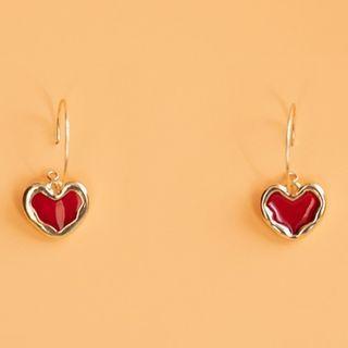 Heart Drop Hoop Earring 1 Pair - Earrings - Red - One Size