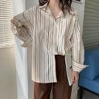 Long-sleeve Striped Blouse Gray Stripe - Off-white - One Size