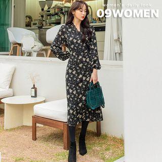 Lace-trim Floral Maxi Wrap Dress