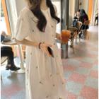 Short-sleeve Embroidered Dress White - One Size