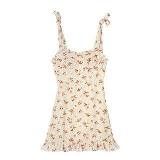 Spaghetti Strap Square-neck Floral A-line Dress