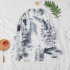 3/4-sleeve Paint Chiffon Top White - One Size