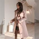 Flap-front Winter Trench Coat With Sash