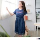 Lettering Lace Overlay Short-sleeve Dress