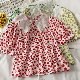 Lace-collar Floral Loose Blouse