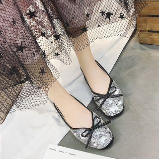 Square Toe Rhinestone Bow Flats