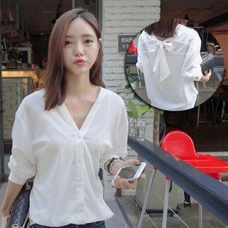 Long-sleeve Ribbon-back Chiffon Top