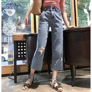 Ripped Cropped Wide-leg Jeans