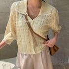 Scallop-piped Pointelle-knit Cardigan