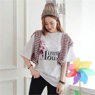 Round-neck Minnie Mouse Print T-shirt