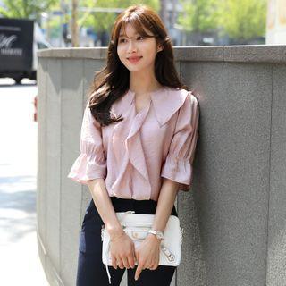 Notch-neck Ruffled Blouse