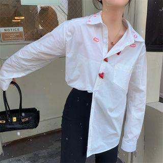 Lips Printed Pocket-detail Long-sleeve Shirt