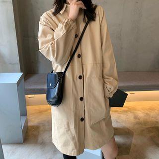 Long-sleeve Mini Shirtdress Khaki - One Size