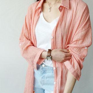 Crinkled Tab-sleeve Long Shirt
