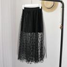 Dotted Sheer Panel Midi Skirt