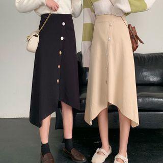 Button Midi A-line Knit Skirt