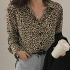Long-sleeve Leopard Print Shirt Leopard - Beige - One Size