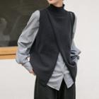 Set: Long-sleeve Shirt + Turtle-neck Knit Vest