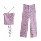 Floral Print Sleeveless Top / Floral Print High-waist Pants