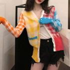 Long-sleeve Color Block Knit Cardigan Cardigan - One Size