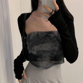 Long-sleeve Plain Shrug Black - One Size