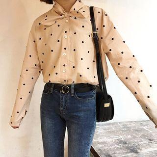 Bow Dotted Long-sleeve Blouse