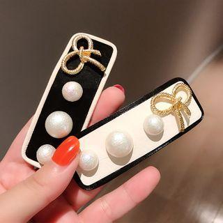 Alloy Bow Faux Pearl Hair Clip