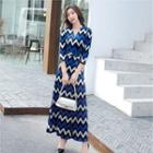 Chevron 3/4-sleeve Maxi A-line Dress