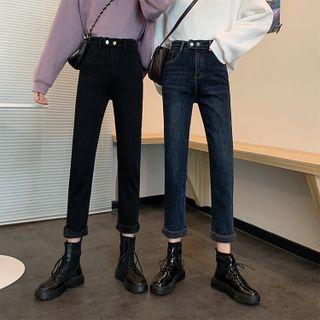 High Waist Fleece-lined Slim-fit Jeans