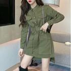 Long-sleeve Mini A-line Cargo Shirt Dress