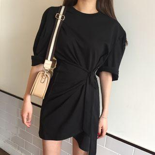 Elbow-sleeve Asymmetric Hem Mini Dress