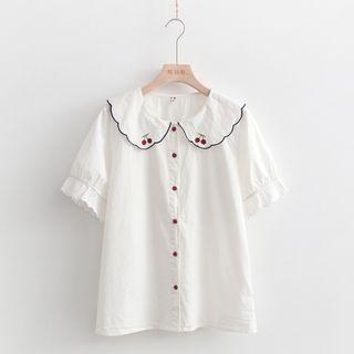 Short-sleeve Fruit Embroidered Blouse White - One Size