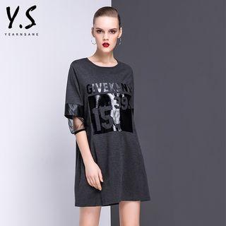 Mesh Panel Printed T-shirt Dress