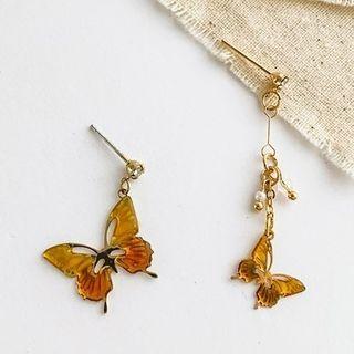 Asymmetrical Butterfly Glaze Dangle Earring 1 Pair - Yellow - One Size