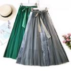 Bow Accent Mesh Midi A-line Skirt