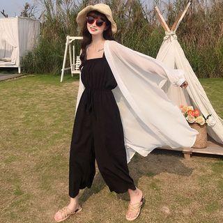 Sleeveless Wide Leg Jumpsuit / Long Light Jacket