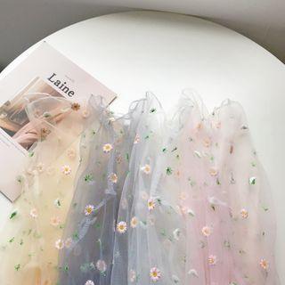 Flower Embroidered See-through Sheer Top