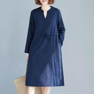 Tie Waist Long-sleeve Shift Dress