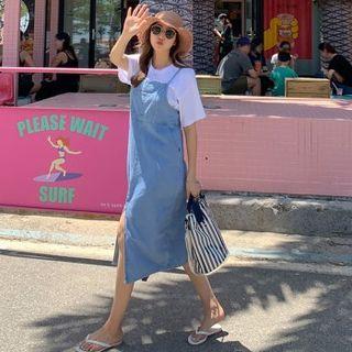 Slit-front Denim Overall Dress