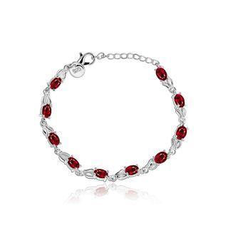 Fashion Minimalist Oval Bracelet With Red Austrian Element Crystal Silver - One Size