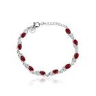 Fashion Minimalist Oval Bracelet With Red Austrian Element Crystal Silver - One Size