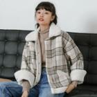 Fleece Collared Plaid Button-up Jacket